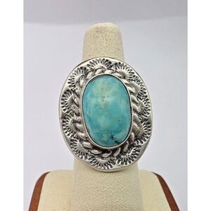 Turquoise Oval Ring Sterling Silver 925 Size 7 Southwestern Western NWOT